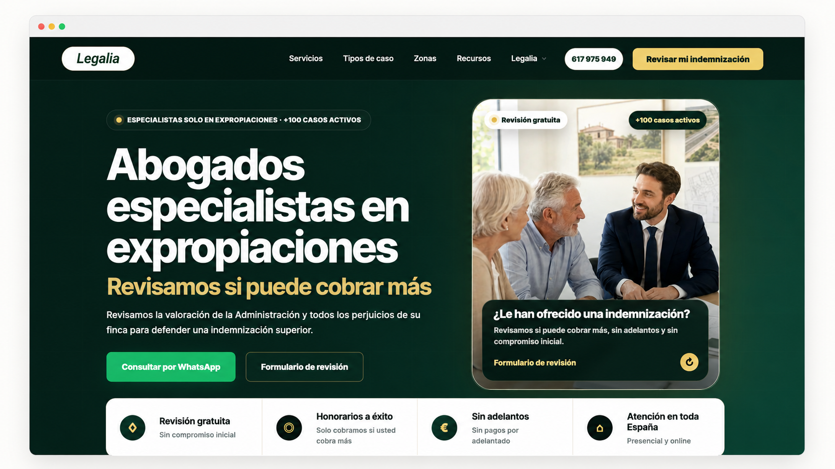 Web actual de Legalia Expropiaciones diseñada por Web50