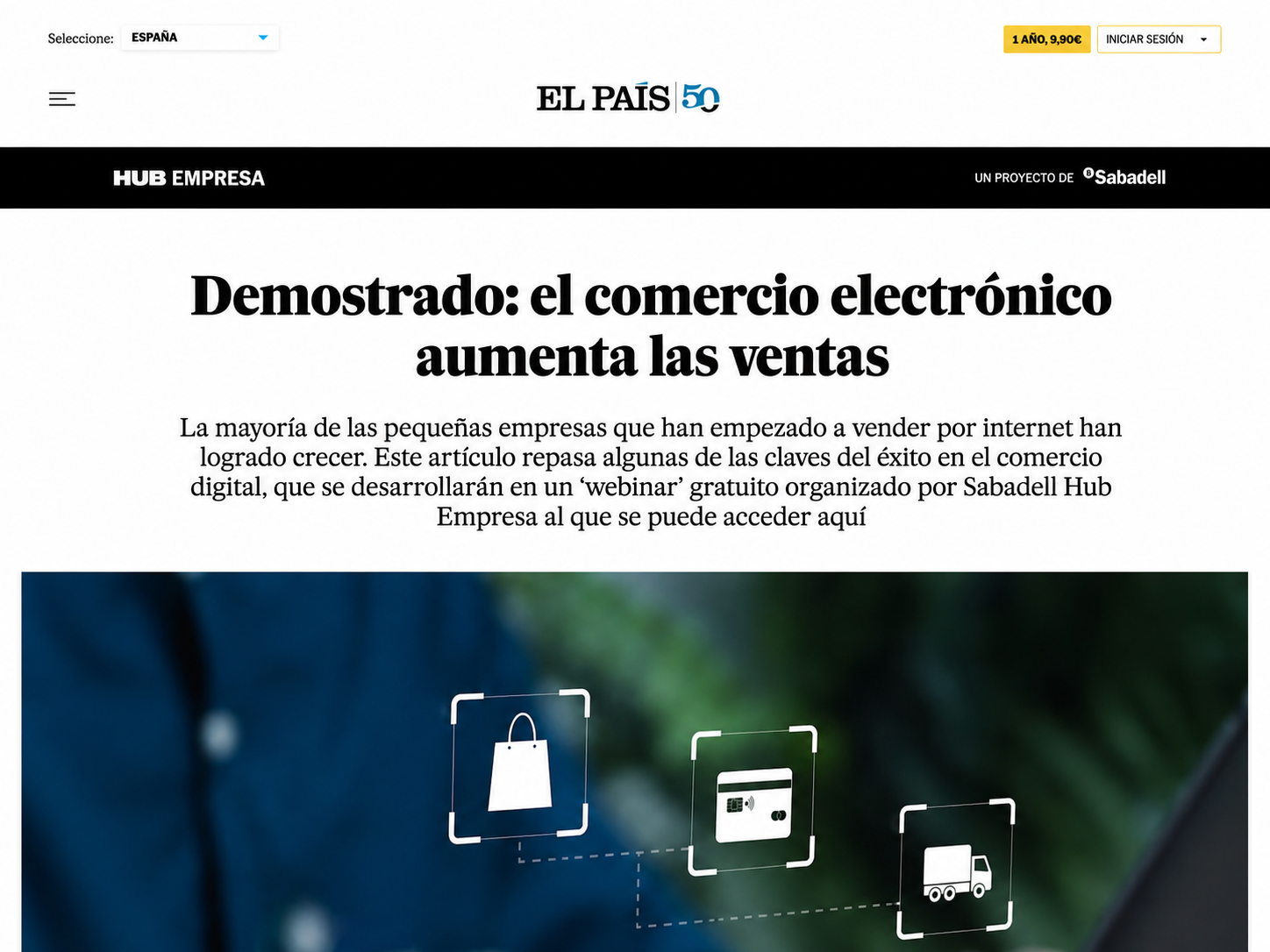 Captura real de El Pa&iacute;s sobre comercio electr&oacute;nico y ventas