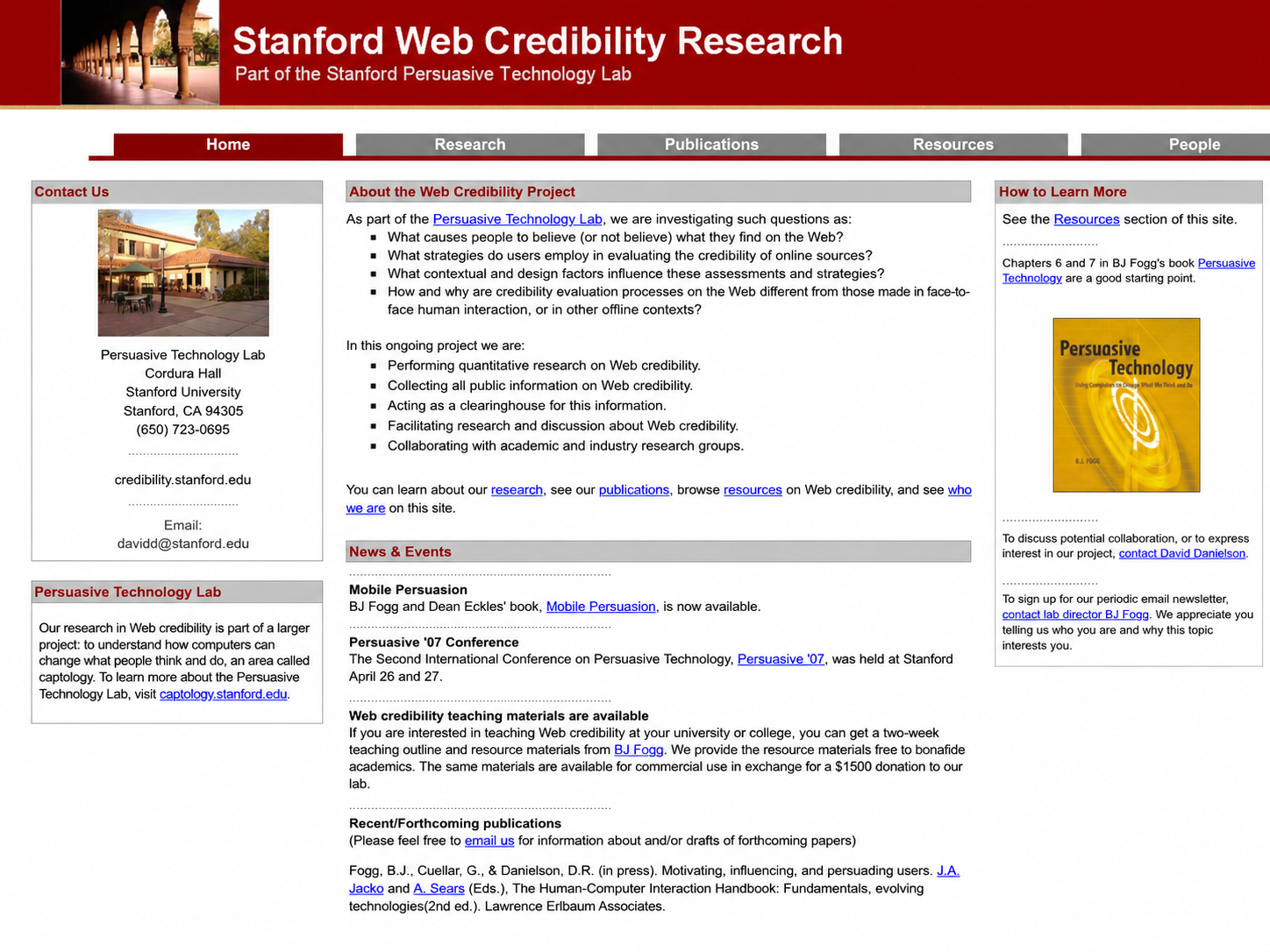 Captura real del Stanford Web Credibility Research